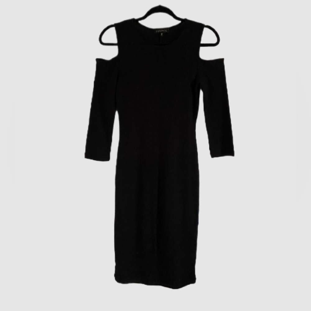 DYNAMITE Black Cold Shoulder 3/4 Sleeve Dress